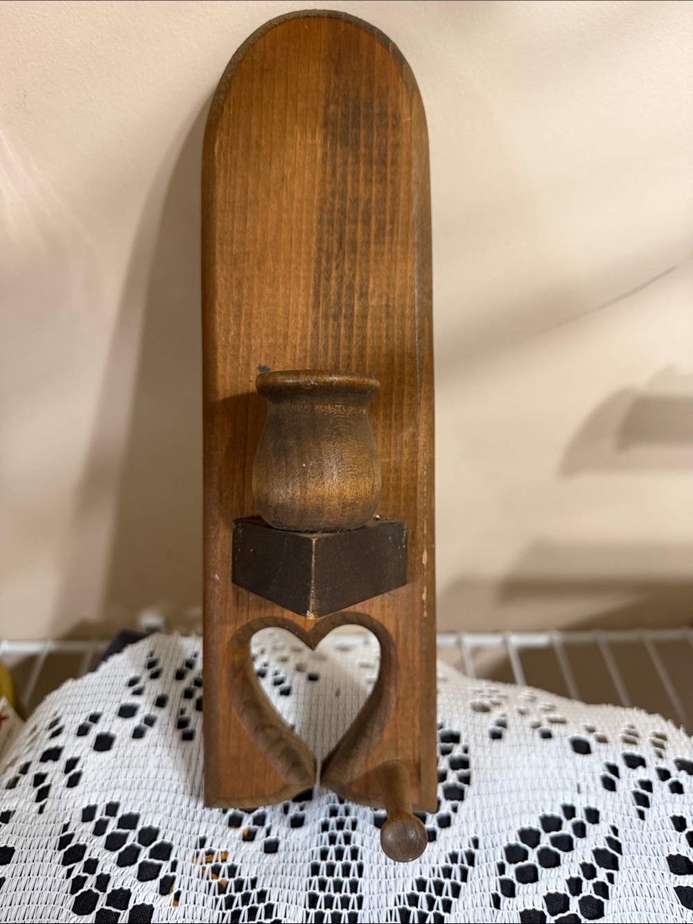 Rustic Brown Wood Heart Wall Candle Sconce